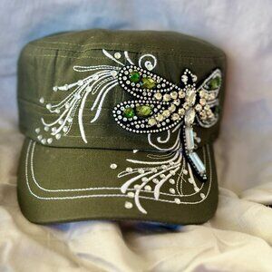 Hat~Rhinestone~Dragonfly~Cadet style~adjustable velcro back